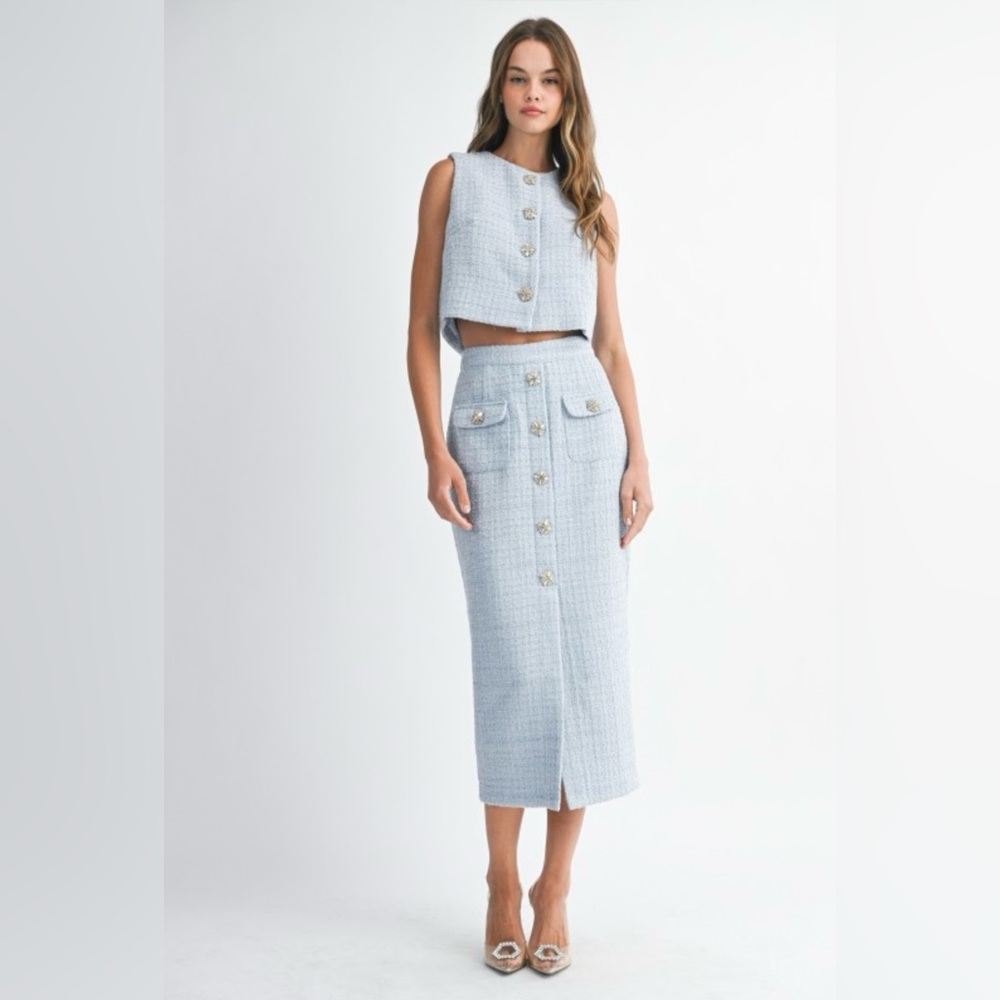 Anthropologie Mable tweed midi skirt set
